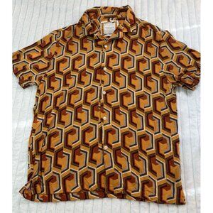 Denim & Flower Ricky Singh Orange Button-Up Hexagon Geometric Shirt SZ Large
